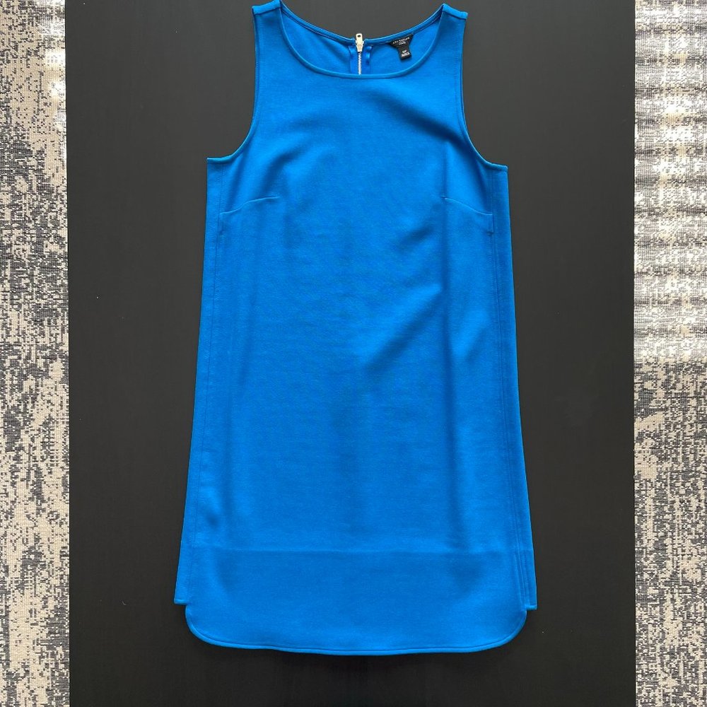 ANN TALOR | Solid blue dress; womens small petite, zip back dress